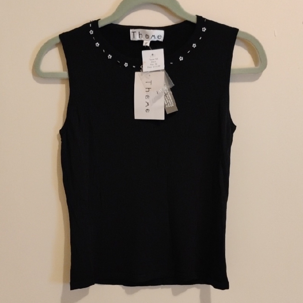 Theme Black Embellished Tank Top Size M